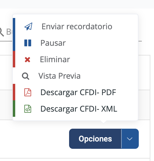 Vista de las opciones